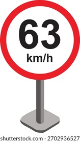 Vector illustration of a modern speed limit road sign showing km-h. Circular traffic sign with red border and black text on white background, ideal for transport, highway, and safety projects.