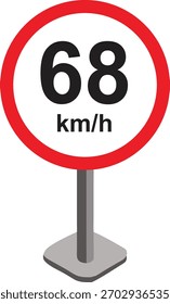 Ilustración vectorial de una señal de tráfico de límite de velocidad moderna que muestre km-h. Señal de tráfico circular con borde rojo y texto negro sobre fondo blanco, ideal para proyectos de transporte, carreteras y seguridad.