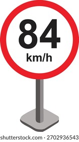 Ilustración vectorial de una señal de tráfico de límite de velocidad moderna que muestre km-h. Señal de tráfico circular con borde rojo y texto negro sobre fondo blanco, ideal para proyectos de transporte, carreteras y seguridad.