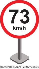 Ilustración vectorial de una señal de tráfico de límite de velocidad moderna que muestre km-h. Señal de tráfico circular con borde rojo y texto negro sobre fondo blanco, ideal para proyectos de transporte, carreteras y seguridad.
