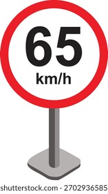 Ilustración vectorial de una señal de tráfico de límite de velocidad moderna que muestre km-h. Señal de tráfico circular con borde rojo y texto negro sobre fondo blanco, ideal para proyectos de transporte, carreteras y seguridad.