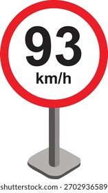 Ilustración vectorial de una señal de tráfico de límite de velocidad moderna que muestre km-h. Señal de tráfico circular con borde rojo y texto negro sobre fondo blanco, ideal para proyectos de transporte, carreteras y seguridad.