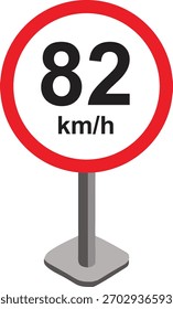 Vector illustration of a modern speed limit road sign showing km-h. Circular traffic sign with red border and black text on white background, ideal for transport, highway, and safety projects.