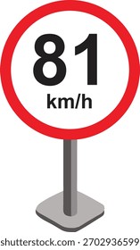 Ilustración vectorial de una señal de tráfico de límite de velocidad moderna que muestre km-h. Señal de tráfico circular con borde rojo y texto negro sobre fondo blanco, ideal para proyectos de transporte, carreteras y seguridad.