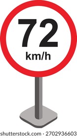 Ilustración vectorial de una señal de tráfico de límite de velocidad moderna que muestre km-h. Señal de tráfico circular con borde rojo y texto negro sobre fondo blanco, ideal para proyectos de transporte, carreteras y seguridad.