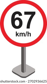 Ilustración vectorial de una señal de tráfico de límite de velocidad moderna que muestre km-h. Señal de tráfico circular con borde rojo y texto negro sobre fondo blanco, ideal para proyectos de transporte, carreteras y seguridad.