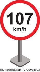 Ilustración vectorial de una señal de tráfico de límite de velocidad moderna que muestre km-h. Señal de tráfico circular con borde rojo y texto negro sobre fondo blanco, ideal para proyectos de transporte, carreteras y seguridad.