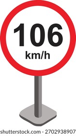 Ilustración vectorial de una señal de tráfico de límite de velocidad moderna que muestre km-h. Señal de tráfico circular con borde rojo y texto negro sobre fondo blanco, ideal para proyectos de transporte, carreteras y seguridad.