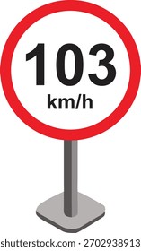 Ilustración vectorial de una señal de tráfico de límite de velocidad moderna que muestre km-h. Señal de tráfico circular con borde rojo y texto negro sobre fondo blanco, ideal para proyectos de transporte, carreteras y seguridad.