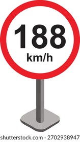 Vector illustration of a modern speed limit road sign showing km-h. Circular traffic sign with red border and black text on white background, ideal for transport, highway, and safety projects.