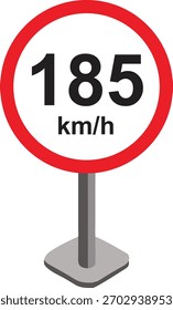Vector illustration of a modern speed limit road sign showing km-h. Circular traffic sign with red border and black text on white background, ideal for transport, highway, and safety projects.