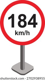 Ilustración vectorial de una señal de tráfico de límite de velocidad moderna que muestre km-h. Señal de tráfico circular con borde rojo y texto negro sobre fondo blanco, ideal para proyectos de transporte, carreteras y seguridad.