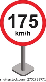 Ilustración vectorial de una señal de tráfico de límite de velocidad moderna que muestre km-h. Señal de tráfico circular con borde rojo y texto negro sobre fondo blanco, ideal para proyectos de transporte, carreteras y seguridad.
