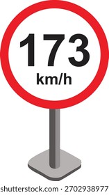 Ilustración vectorial de una señal de tráfico de límite de velocidad moderna que muestre km-h. Señal de tráfico circular con borde rojo y texto negro sobre fondo blanco, ideal para proyectos de transporte, carreteras y seguridad.