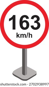 Ilustración vectorial de una señal de tráfico de límite de velocidad moderna que muestre km-h. Señal de tráfico circular con borde rojo y texto negro sobre fondo blanco, ideal para proyectos de transporte, carreteras y seguridad.