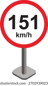 Vector illustration of a modern speed limit road sign showing km-h. Circular traffic sign with red border and black text on white background, ideal for transport, highway, and safety projects.