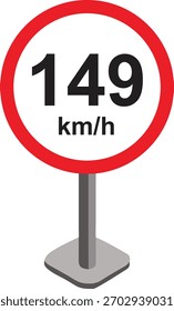 Vector illustration of a modern speed limit road sign showing km-h. Circular traffic sign with red border and black text on white background, ideal for transport, highway, and safety projects.