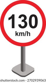 Ilustración vectorial de una señal de tráfico de límite de velocidad moderna que muestre km-h. Señal de tráfico circular con borde rojo y texto negro sobre fondo blanco, ideal para proyectos de transporte, carreteras y seguridad.