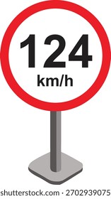 Ilustración vectorial de una señal de tráfico de límite de velocidad moderna que muestre km-h. Señal de tráfico circular con borde rojo y texto negro sobre fondo blanco, ideal para proyectos de transporte, carreteras y seguridad.