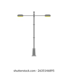 Vectorillustratie van een modern straatlicht met dubbele lampen op een hoge metalen paal, geïsoleerd op een witte achtergrond. Ideaal voor stedenbouw, stadsinfrastructuur of bouwprojecten.