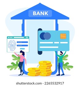 Ilustración vectorial del concepto moderno de la banca móvil del personaje de la persona que utiliza la aplicación para la transferencia de dinero y la banca en línea