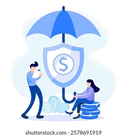 Vector illustration of modern style, money protection concept, treasure, financial savings insurance, safe business economy for business people.