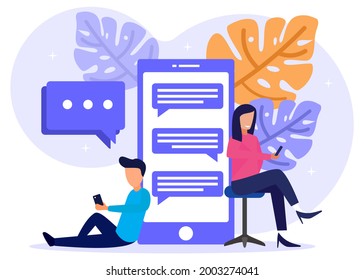 Vector illustration of modern style online messaging, communication via Internet, social media, chat, video, news, website, make friends, mobile web graphics - Vector.
