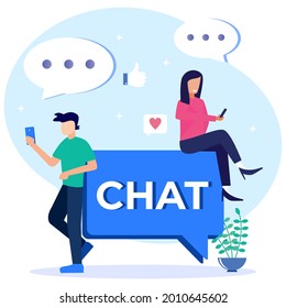 Vector illustration of modern style online messaging, communication via Internet, social media, chat, video, news, website, make friends, mobile web graphics - Vector.
