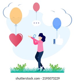 Imagen vectorial de la mensajería en línea de estilo moderno, comunicación vía Internet, medios sociales, chat, video, noticias, sitio web, hacer amigos, gráficos web móviles - Vector.