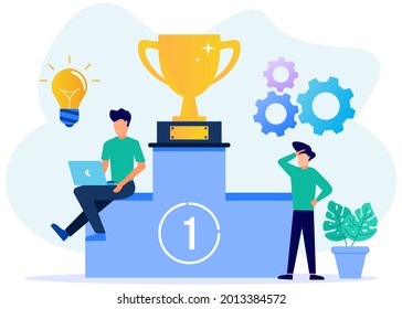Ilustración vectorial del concepto de éxito de estilo moderno, equipo trabajando juntos para construir un negocio. Se puede usar para banners web, infografías, imágenes de héroes.