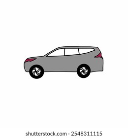 Vector illustration of a modern SUV car in gray color in flat cartoon style. Simple image of land vehicle transportation. Front and side view of a family car. Modern technology car.