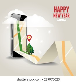 vector illustration of modern tablet and cards with Christmas