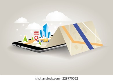 Vektorgrafik moderner Tablets und Karten mit Weihnachten