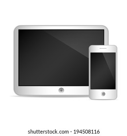 vector illustration of modern tablet and phone together on white background