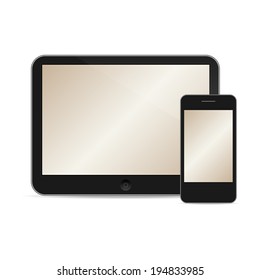 vector illustration of modern tablet and phone together on white background