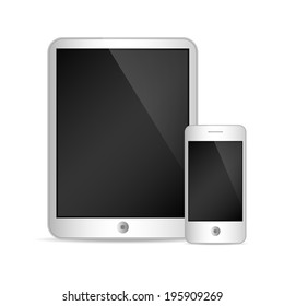 vector illustration of modern tablet and phone together on white background