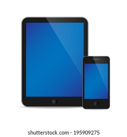 Ilustración vectorial de la tableta moderna y el teléfono juntos sobre fondo blanco