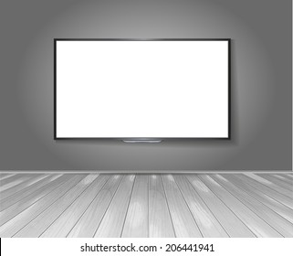 vector illustration of modern television hung on the wall in the room