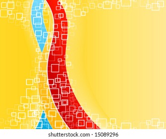 Vector illustration of a modern template background with flowing lined art and squares. Celebration color scheme.