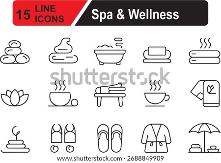 Vector illustration in modern thin line style of spa, wellness, and relaxation icons: massage, aromatherapy, beauty, and more. Pictograms and infographics.
