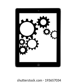 vector illustration of modern thin plate with a white screen inside the mechanism on white background