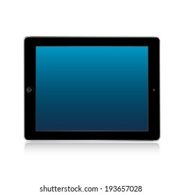 vector illustration of modern thin tablet with a blue screen on a white background