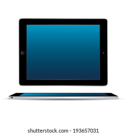 vector illustration of modern thin tablet with a blue screen on a white background