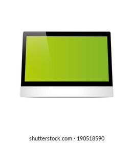 vector illustration of modern thin-screen monitor with light green on white background