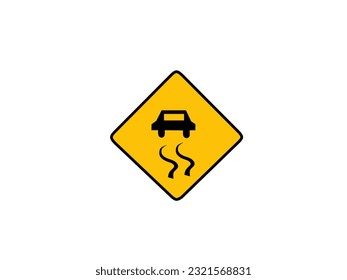 Vector illustration of modern traffic signs about caution on slippery road with yellow and black style isolated