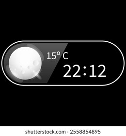 A vector illustration of a modern transparent moon icon, representing a nighttime weather widget with a clean and minimalist design
