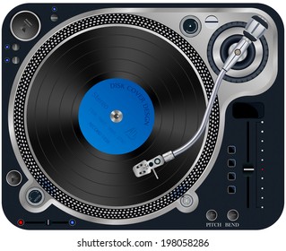 Vector illustration of modern turntable with a plate on a white background