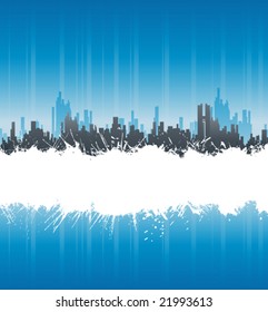 Vector illustration of a modern urban background with central white ink splatter stripe for custom elements.