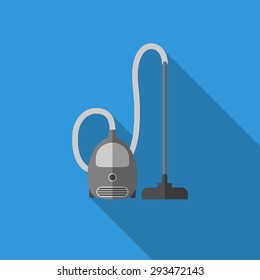 Vector illustration of a modern vacuum cleaner. Flat design icon with a long shadow, eps10.