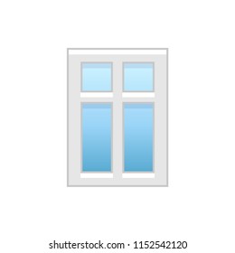 Vector illustration of modern vinyl casement window. Flat icon of aluminum window with 4 movable panels. Isolated object on white background. 